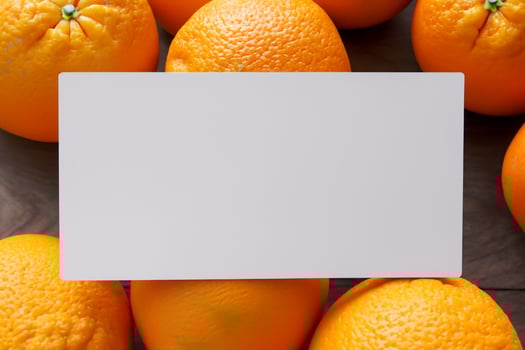 Generated imageWhite Paper Mockup Enlivened by the Zesty Aura of Fresh Oranges, Crafting a Visual Symphony of Culinary Opulence and Wholesome Design photo