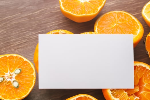 White Paper Mockup Enlivened by the Zesty Aura of Fresh Oranges, Crafting a Visual Symphony of Culinary Opulence and Wholesome Design photo