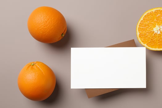 White Paper Mockup Enlivened by the Zesty Aura of Fresh Oranges, Crafting a Visual Symphony of Culinary Opulence and Wholesome Design photo