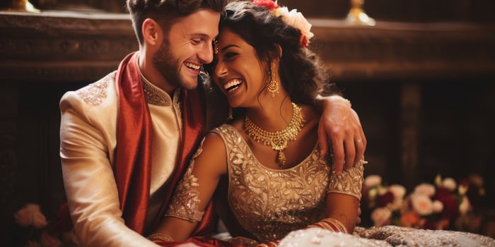 AI generated Happy Indian newlywed couple in love, relationship, family theme. Generative AI photo