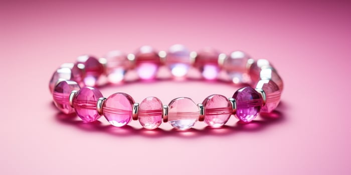 AI generated Beautiful simple bracelet for girl made of pink stones on a pink background.Generative AI photo