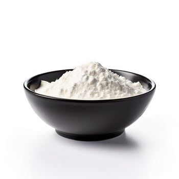 AI generated whole grain wheat flour in bowl isolated on white background photo