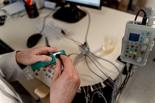 Special equipment in medical room. Doctors hands preparing for diagnosing. Therapeutic and diagnostic rooms with medical equipment. photo