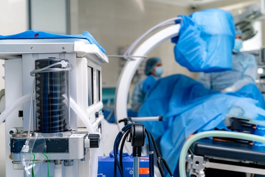 Mechanical ventilation equipment. Ventilation of the lungs with oxygen. COVID-19 and coronavirus identification. Pandemic. photo