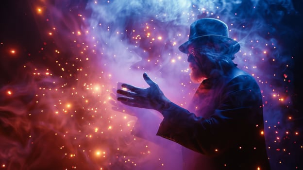 AI generated Man In Front Of Fireworks Display photo