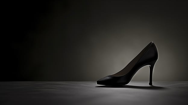 A single elegant colored high-heeled shoe, perfectly positioned against a flat background, symbolizes timeless fashion. photo