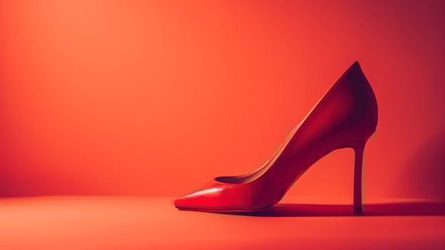 A single elegant colored high-heeled shoe, perfectly positioned against a flat background, symbolizes timeless fashion. photo