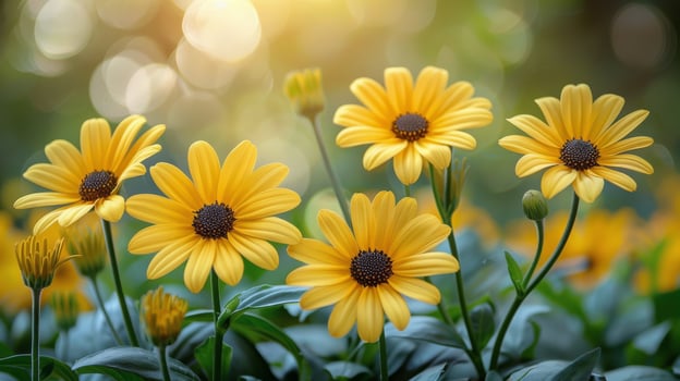 AI generated Field Full of Yellow Flowers Under Cloudy Sky photo