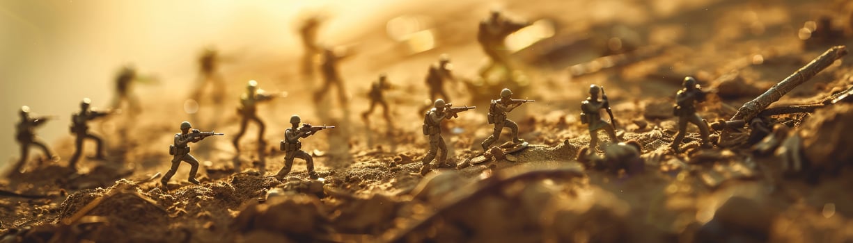 AI generated A scene of miniature toy soldiers positioned in a tactical formation photo
