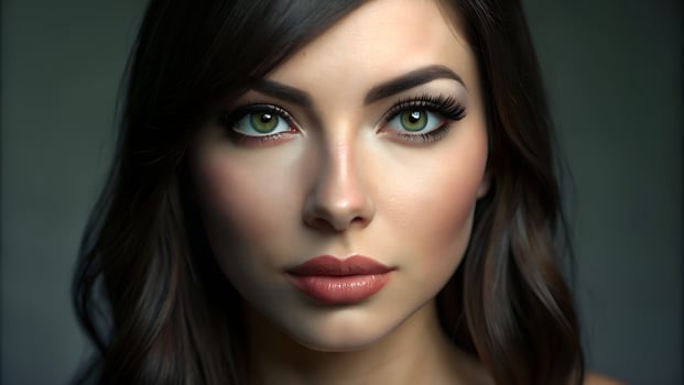 Dark haired lady with plumps lips and green eyes photo
