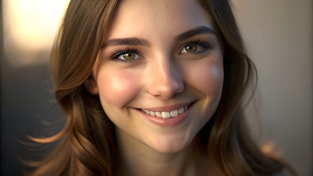Portrait of a smiling young woman with brown hair photo