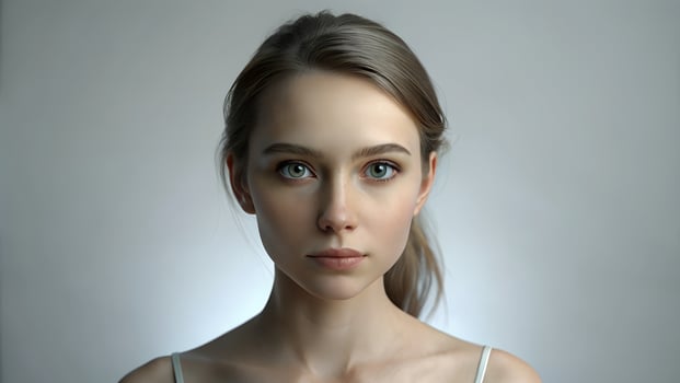 Portrait of a beautiful young woman standing against wall photo