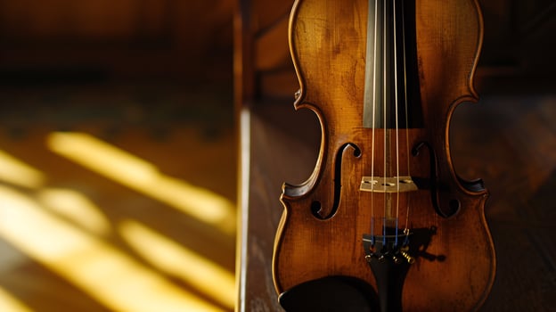 harmony of musical instruments, focusing on the elegant curves of a violin photo