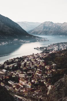 Amazing view of Kotor old city and the sea from the hill. photo