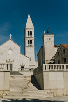 Beautiful view of old town Supetar, Brac island, Croatia. Beautiful sunny day. photo