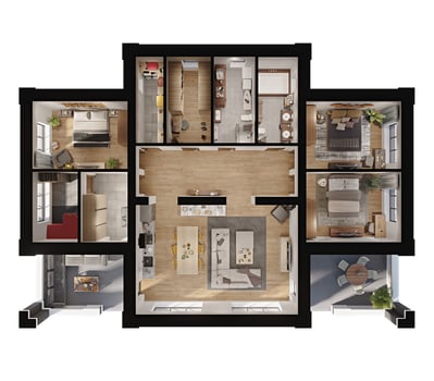 3d render plan and layout of a modern apartment private house with a terrace photo