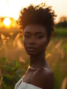Portrait of a beautiful black woman on sunset photo