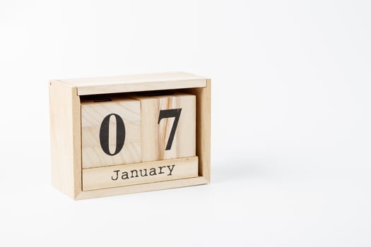Wooden calendar January 07 on a white background photo