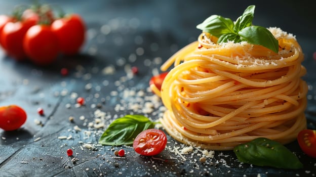 AI generated Delicious Spaghetti With Tomatoes and Basil photo