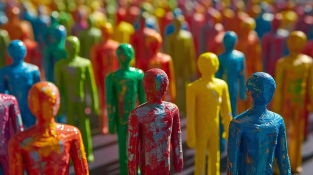 A bright display with colorful wooden tin soldiers photo