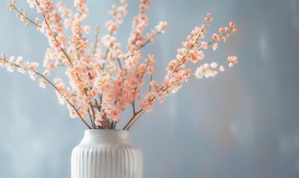 Blooming brunches with pink flowers in vase photo