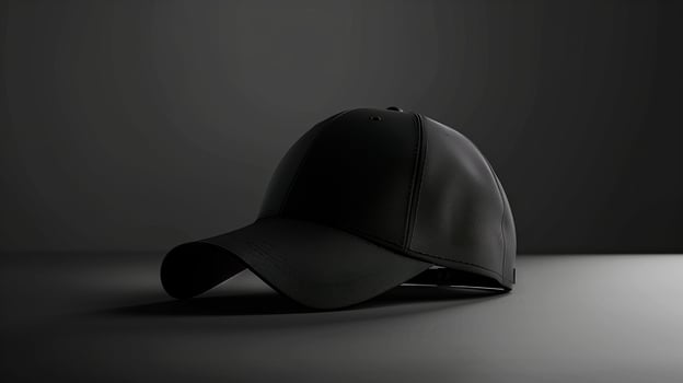 AI generated The mock-up of black sports cap on blue background. Minimalism, advertising light. Generated by artificial intelligence. photo