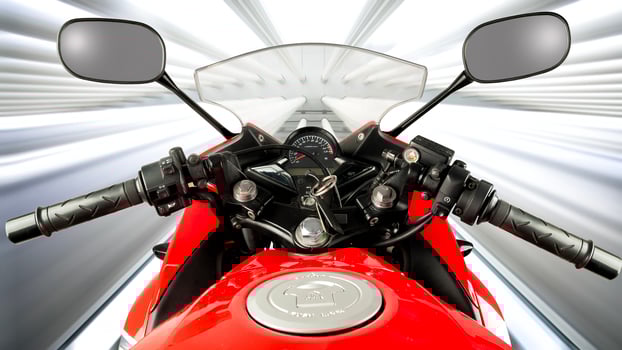 point of view of red sports type motorbike with fuel injection system, 250 cc engine, photo