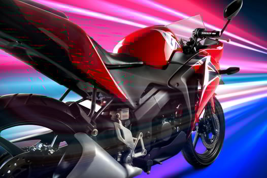 full rear body view of red sports type motorbike with fuel injection system, 250 cc engine, photo