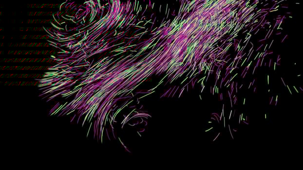 Stylish, trendy and modern animation with copy space. Animation. Beautiful abstraction of multicolored particles rotating in vortex on the black background. photo