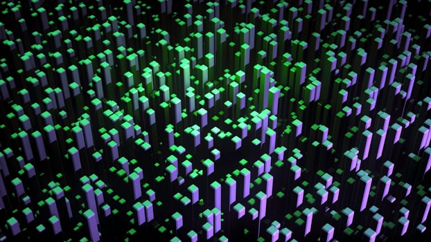Abstract 3D animation with rising colored squares. Animation. Retractable up 3D rectangular blocks with beautiful multi-colored lights photo