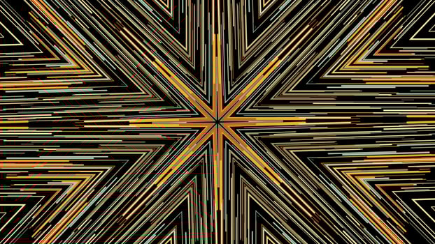 Hypnotic abstract kaleidoscope with moving neon rows of lines changing their color. Animation. Live abstract colorful kaleidoscope pattern. photo