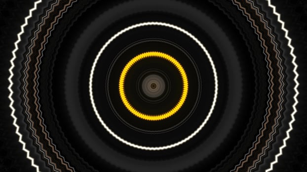 Colorful kaleidoscopic geometric ornament of flashing circles, seamless loop. Animation. Bright rings moving with the effect of light wave, motion graphics. photo