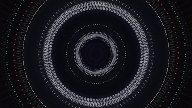Abstract corridor with shining, blinking rings, seamless loop. Media. Glowing circles creating a funnel on black background, seamless loop. photo