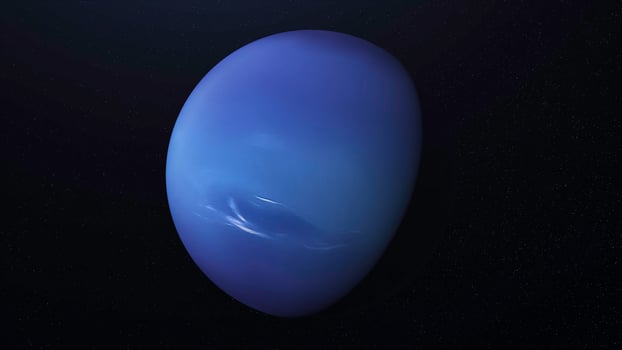 Amazing abstraction of blue Neptune planet rotating among endless stars in outer space. Animation. Abstract blue sphere with beautiful matte surface lit by the sunlight spinning. photo