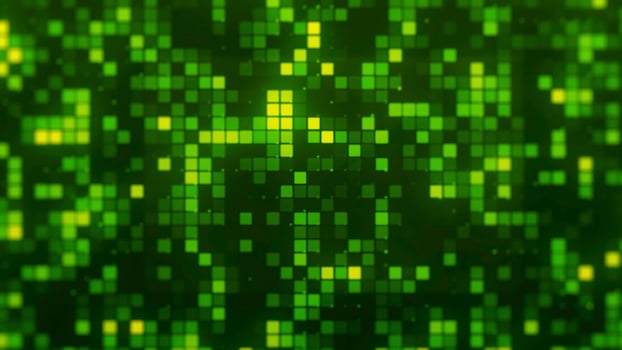 Abstract visa bank cards on matrix style green squared background. Motion. Limited edition of bank cards with a special design. photo