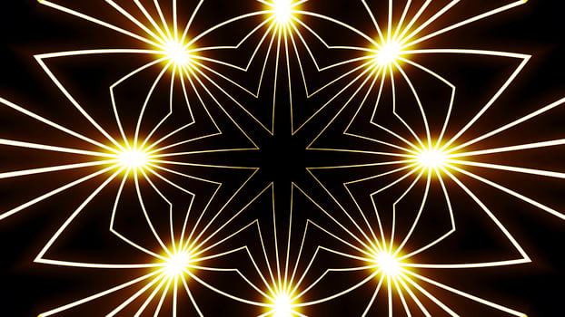 Flashing floral pattern with bright flashes. Animation. Beautiful pattern of lines moves and flashes on black background. Bright glowing lights in moving pattern of lines photo