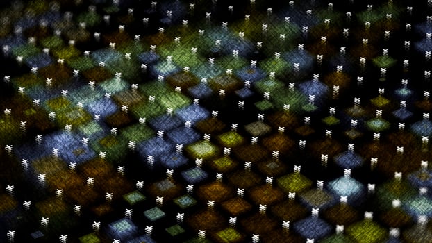 Blurred squares are moving gently on the black screen. Animation. Field with shimmering squared shapes. photo