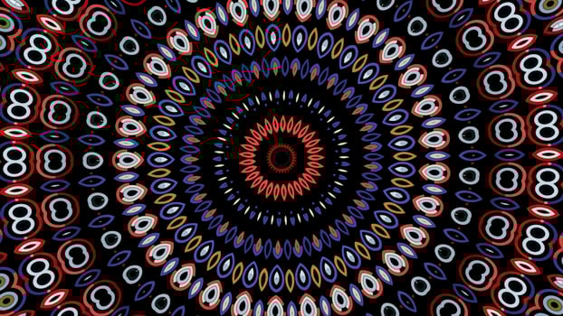Abstract blinking spreading circle shapes. Animation. Effect of mandala, hypnotic radial rings background. photo