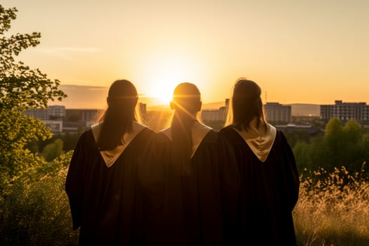 AI generated Group of graduates walking down the street. Generative Ai photo