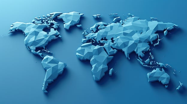 A world map formed entirely by blue triangle shapes photo