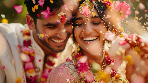 INDIAN BRIDE AND GROOM AT AMAZING HINDU WEDDING CEREMONY. photo