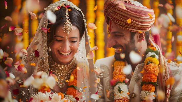 INDIAN BRIDE AND GROOM AT AMAZING HINDU WEDDING CEREMONY. photo