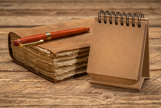 blank desktop calendar or spiral sketchbook photo