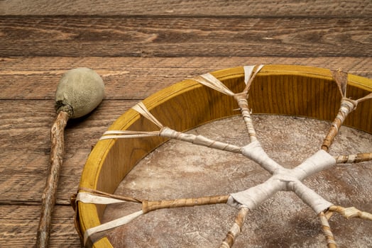 shaman frame drum with a beater photo