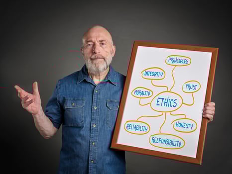 senior teacher or mentor is explaining ethics concept photo