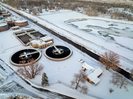 Waste water treatment plant aerial view photo
