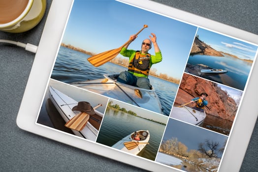 paddling a decked expedition canoe on lakes and rivers in Colorado photo