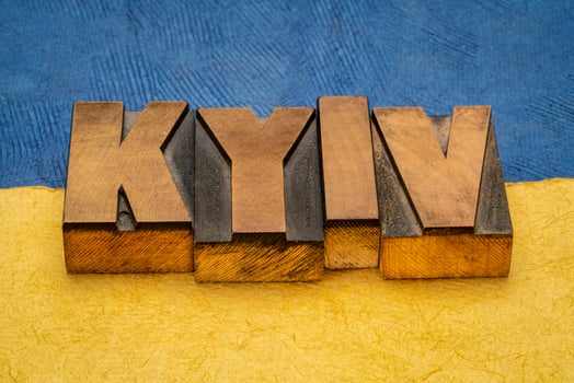Kyiv word abstract in wood type photo