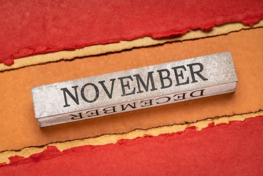 November text on grunge wooden block photo