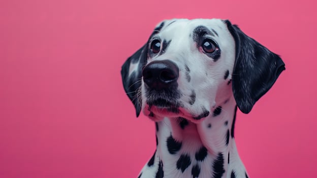 AI generated Dalmatian dog on a pastel pink background photo